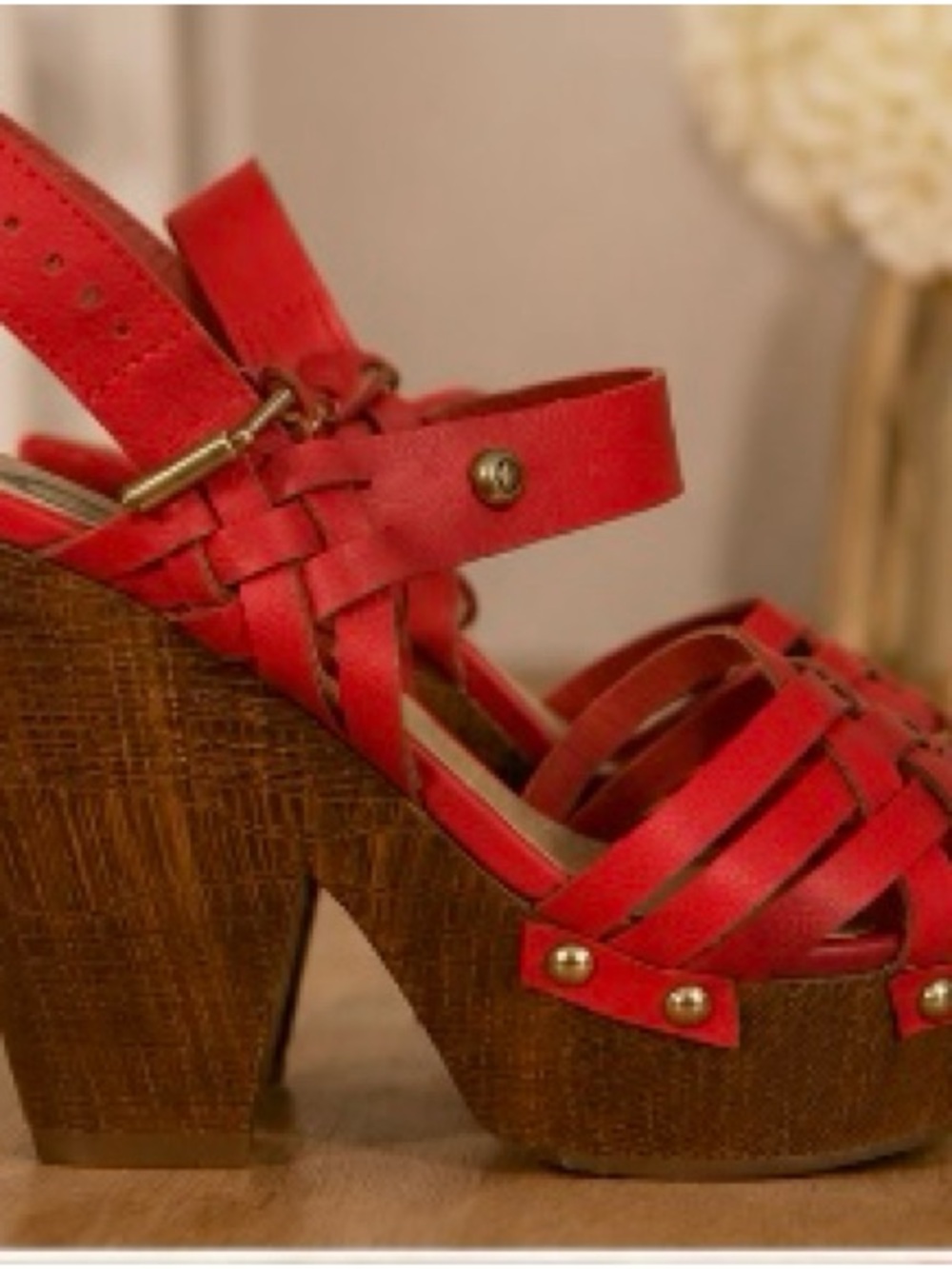 G by Guess Red Woven Platform Sandals